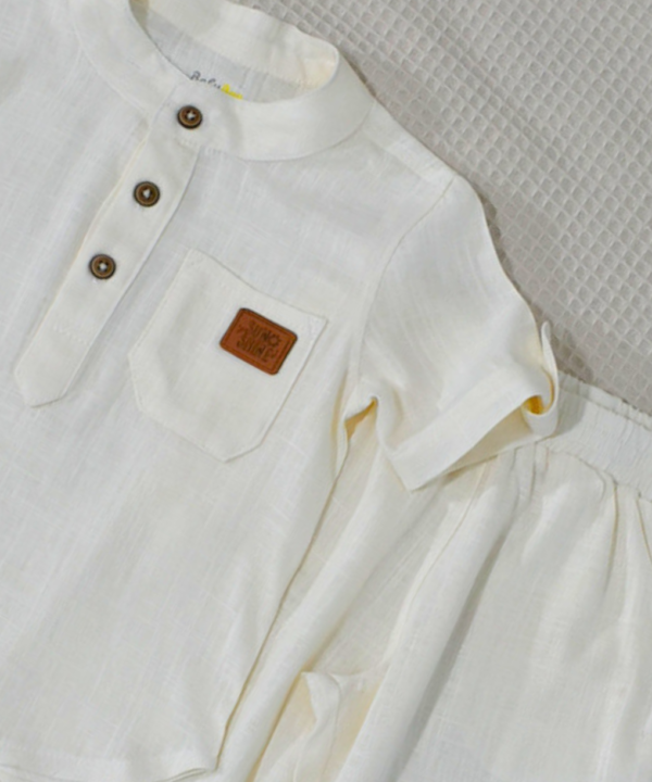 Ensemble en Lin Bébé et Enfant Blanc cassé  – Tenue Été & Cérémonie | Babyboo – Image 4