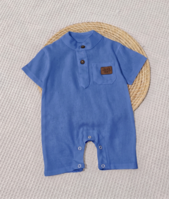 Barboteuse en Lin Premium pour Bébé - Bleu | Babyboo