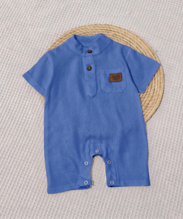 Barboteuse en Lin Premium pour Bébé - Bleu | Babyboo