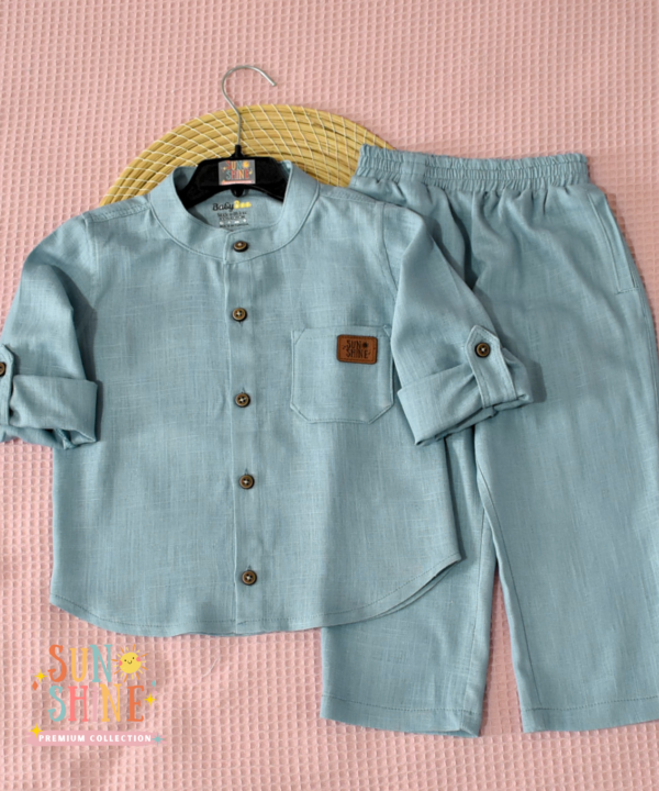 Ensemble en Lin Garçon – vert pastel  – Pantalon et Chemise à Manches Longues | Babyboo