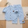 Ensemble en Lin Garçon – Bleu ciel – Pantalon et Chemise à Manches Longues | Babyboo