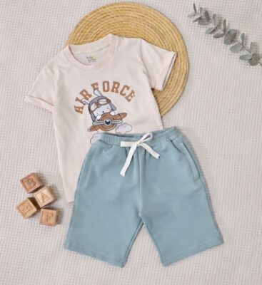 Ensemble Été - T-shirt "AIR FORCE " et Short Vert d'eau
