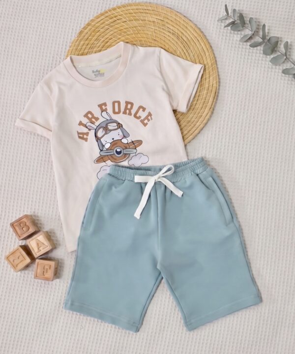 Ensemble Été - T-shirt "AIR FORCE " et Short Vert d'eau