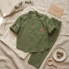 Ensemble en Lin Garçon – vert   – Pantalon et Chemise à Manches Longues | Babyboo