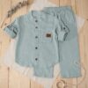 Ensemble en Lin Garçon – vert d'eau – Pantalon et Chemise à Manches Longues | Babyboo