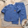 Ensemble en Lin Garçon –Bleu Océan – Pantalon et Chemise à Manches Longues | Babyboo