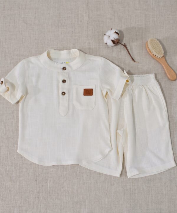 Ensemble en Lin Bébé et Enfant Blanc cassé  – Tenue Été & Cérémonie | Babyboo