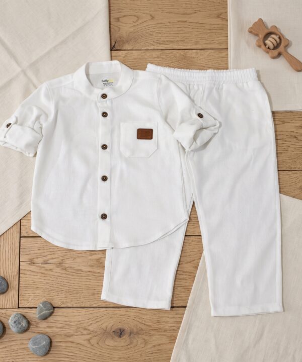 Ensemble en Lin Garçon – Blanc2 – Pantalon et Chemise à Manches Longues | Babyboo