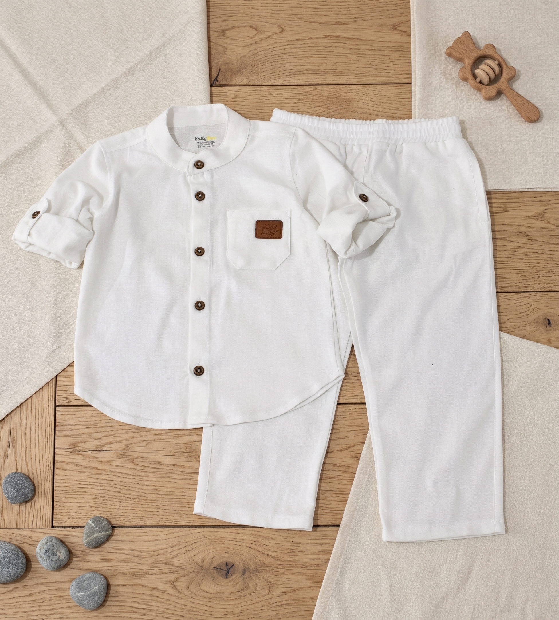 Ensemble en Lin Garçon – Blanc2 – Pantalon et Chemise à Manches Longues | Babyboo