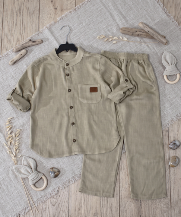 Ensemble en Lin Garçon – Grége – Pantalon et Chemise à Manches Longues | Babyboo