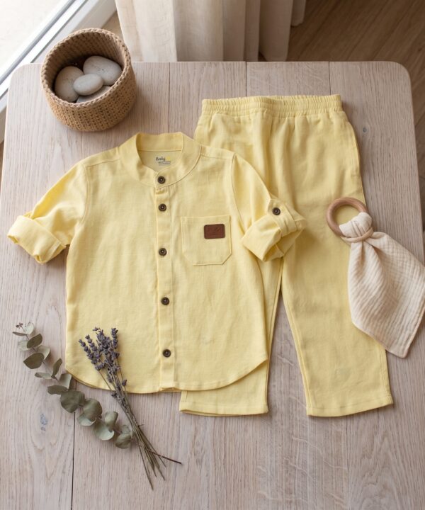 Ensemble en Lin Garçon – Jaune Poussin  – Pantalon et Chemise à Manches Longues | Babyboo
