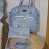 Pack Maternité Prestige BLeu : Sac en Similicuir Matelassé & Trousse Personnalisée