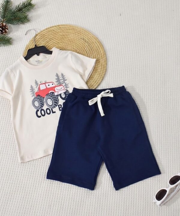 Ensemble Été - T-shirt "cool " et Short Bleu Marine