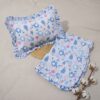 Drap et Coussin Pour Bébé fille  "Doux Éléphants" avec Finition Volants