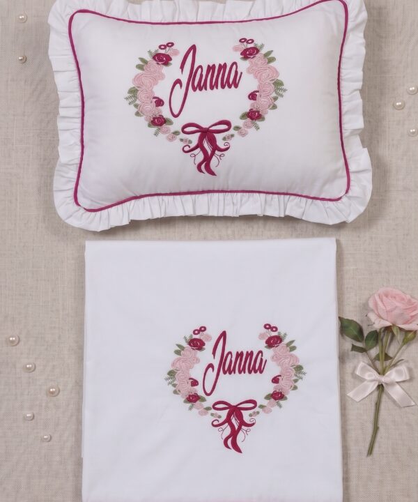 Parure de lit bébé Personnalisée Rose Foshia - Modèle Silia