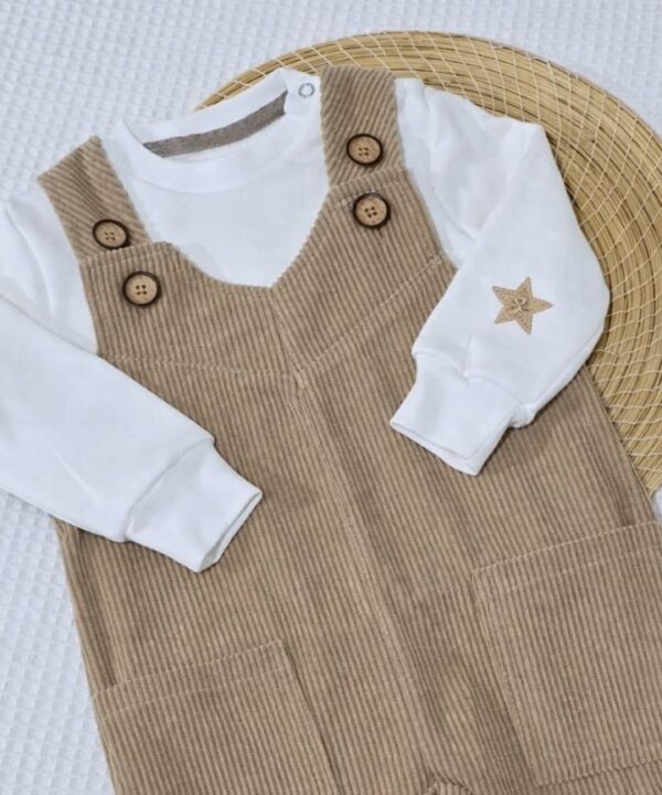 Alternative view of Ensemble Bébé Salopette Velours  Beige  | Babyboo