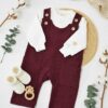 Ensemble Bébé Salopette Velours Rouge Bordeau  | Babyboo