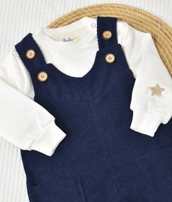 Alternative view of Ensemble Bébé Salopette Velours Bleu Marine | Babyboo