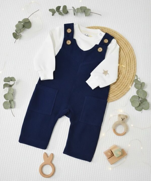 Ensemble Bébé Salopette Velours Bleu Marine | Babyboo