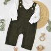 Ensemble Bébé Salopette Velours Vert  | Babyboo