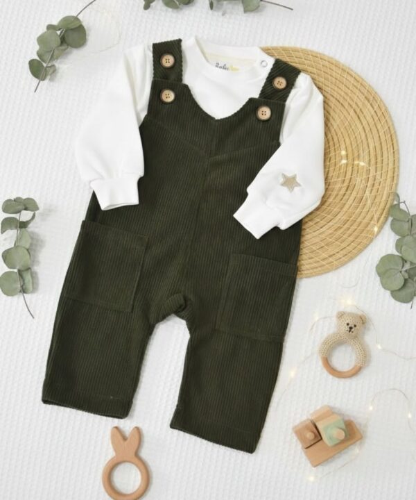 Ensemble Bébé Salopette Velours Vert  | Babyboo