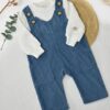 Ensemble Bébé Salopette Velours  Bleu Pastel  | Babyboo