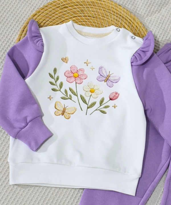 Alternative view of Ensemble Fille Sweat Brodé Fleurs & Papillons – Coton 100%