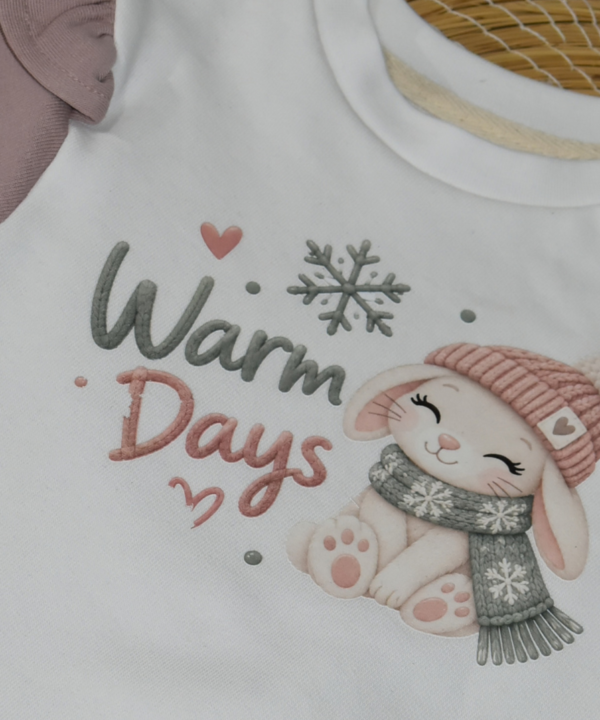 Alternative view of Ensemble Jogging Fille "Warm Days" Lapin d'Hiver – Blanc & Vieux Rose
