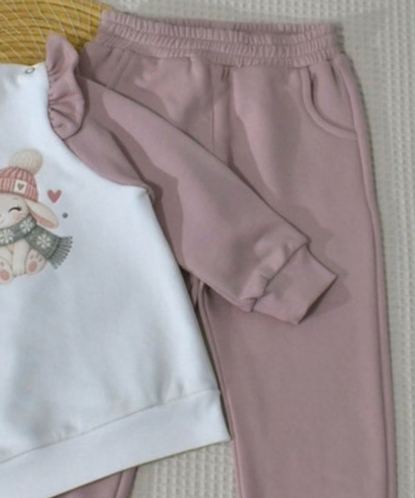 Ensemble Jogging Fille "Warm Days" Lapin d'Hiver – Blanc & Vieux Rose – Image 3